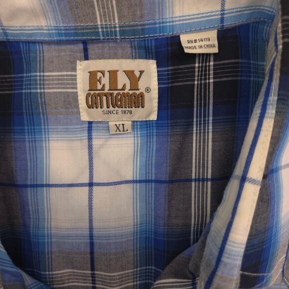 Ely Cattleman Short Sleeve Button Up Shirt Mens Size Extra Large XL Blue - Picture 3 of 9